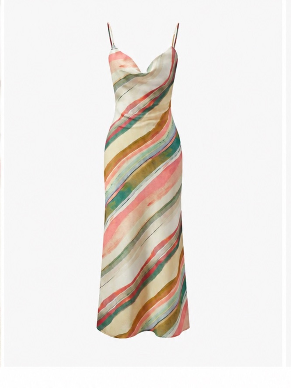 Commense Watercolor Multicolor Stripe Cowl Neck Slip Maxi Dress XL NWT